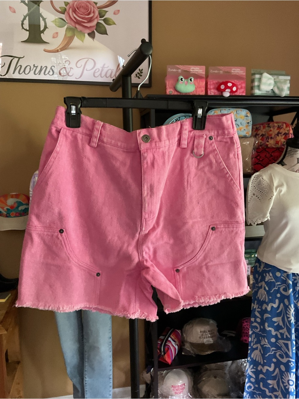 Very J Pink High-Rise Utility Jean Shorts